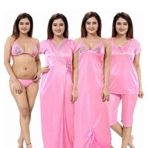 থ্রি কোয়ার্টার নাইটি সেট - বেবি পিংক