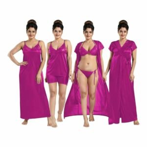 6 Piece Satin Nighty Set - Lavendar