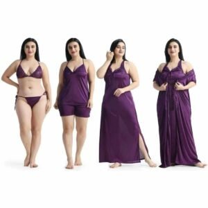 6 Piece Satin Nighty Set - Purple
